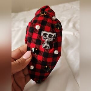 Red and Black Plaid Headband with Embellishments